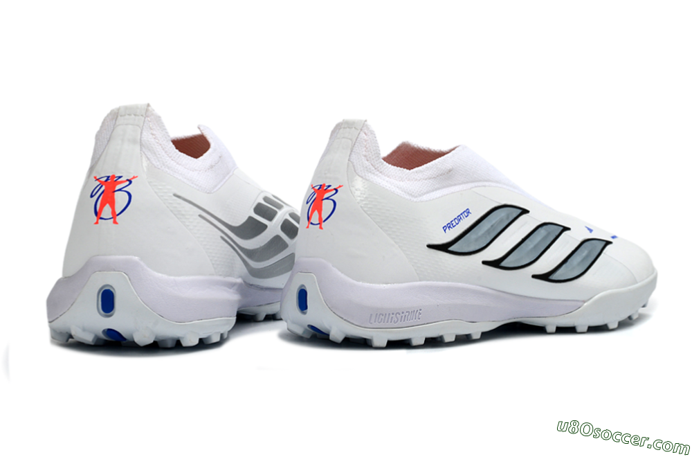 Adidas Predator 26 Elite Laceless TF Artificial Turf Soccer Shoes - White/Electric Blue/Light Grey 7