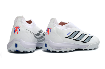 Adidas Predator 26 Elite Laceless TF Artificial Turf Soccer Shoes - White/Electric Blue/Light Grey