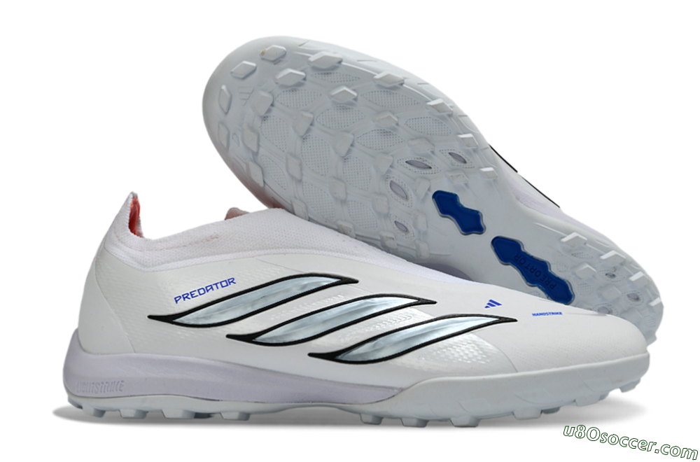 Adidas Predator 26 Elite Laceless TF Artificial Turf Soccer Shoes - White/Electric Blue/Light Grey 1