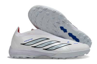 Adidas Predator 26 Elite Laceless TF Artificial Turf Soccer Shoes - White/Electric Blue/Light Grey