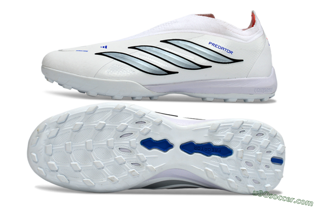 Adidas Predator 26 Elite Laceless TF Artificial Turf Soccer Shoes - White/Electric Blue/Light Grey 0