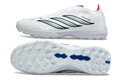 Adidas Predator 26 Elite Laceless TF Artificial Turf Soccer Shoes - White/Electric Blue/Light Grey
