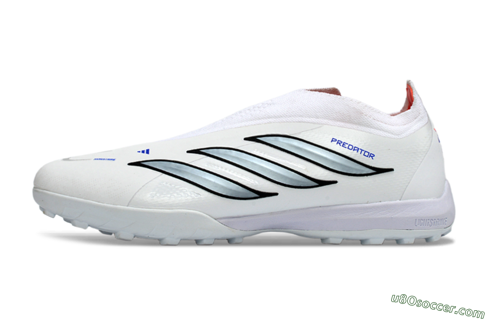 Adidas Predator 26 Elite Laceless TF Artificial Turf Soccer Shoes - White/Electric Blue/Light Grey 2