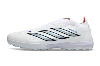 Adidas Predator 26 Elite Laceless TF Artificial Turf Soccer Shoes - White/Electric Blue/Light Grey