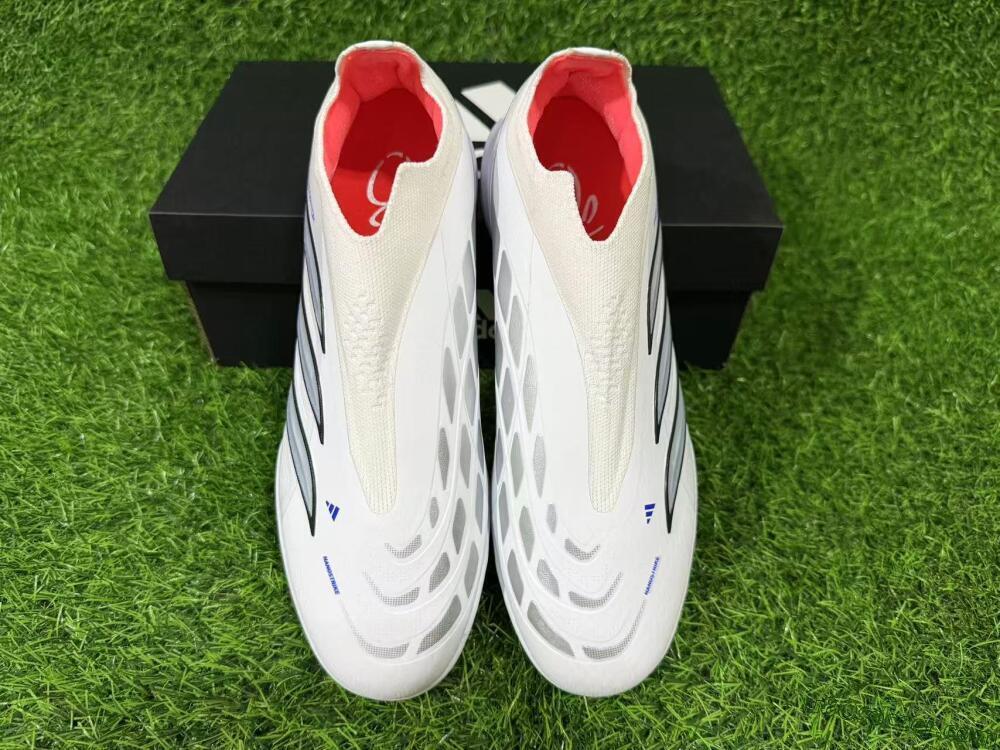 Adidas Predator 26 Elite Laceless TF Artificial Turf Soccer Shoes - White/Electric Blue/Light Grey