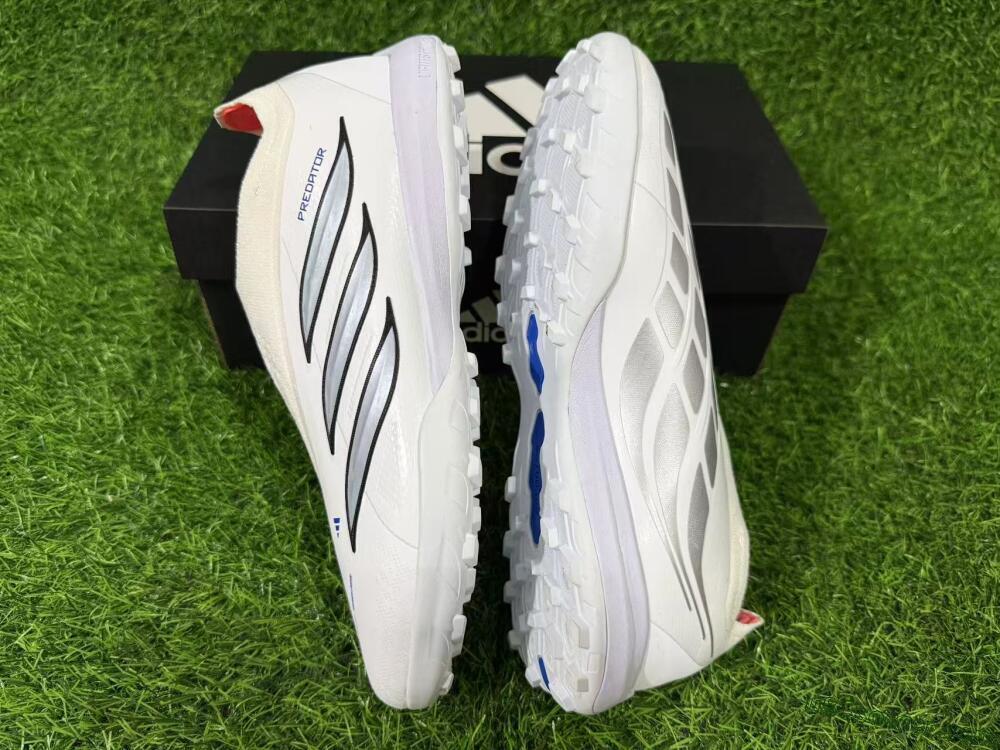 Adidas Predator 26 Elite Laceless TF Artificial Turf Soccer Shoes - White/Electric Blue/Light Grey