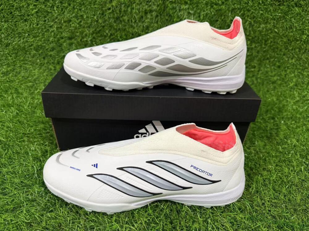 Adidas Predator 26 Elite Laceless TF Artificial Turf Soccer Shoes - White/Electric Blue/Light Grey