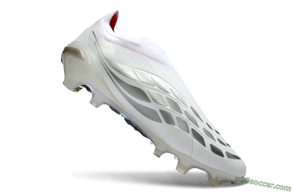 Adidas Predator 26 Elite Laceless FG Firm Ground Soccer Cleats - White/Iridium Silver/Black 5