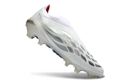 Adidas Predator 26 Elite Laceless FG Firm Ground Soccer Cleats - White/Iridium Silver/Black