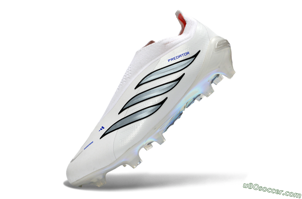 Adidas Predator 26 Elite Laceless FG Firm Ground Soccer Cleats - White/Iridium Silver/Black 6