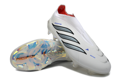 Adidas Predator 26 Elite Laceless FG Firm Ground Soccer Cleats - White/Iridium Silver/Black