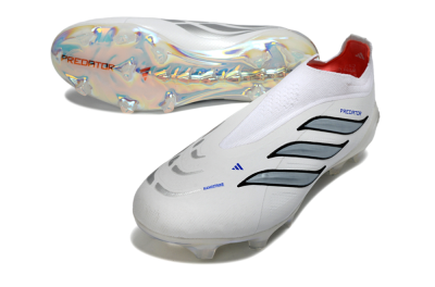 Adidas Predator 26 Elite Laceless FG Firm Ground Soccer Cleats - White/Iridium Silver/Black
