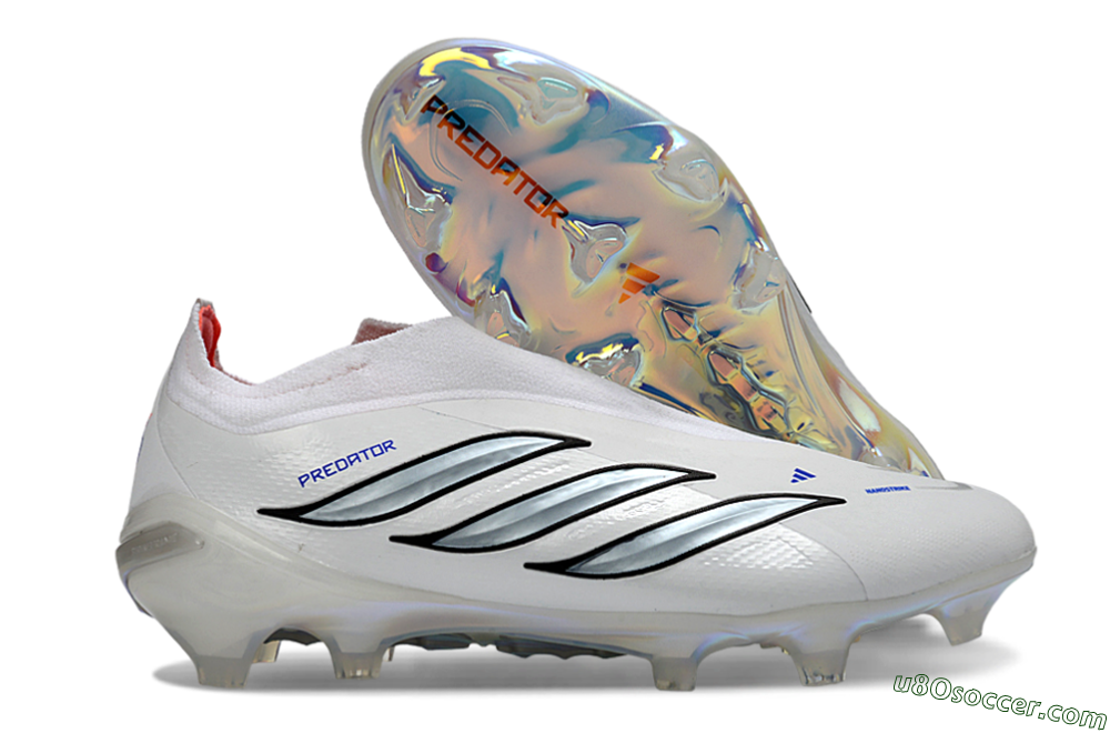 Adidas Predator 26 Elite Laceless FG Firm Ground Soccer Cleats - White/Iridium Silver/Black 1