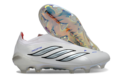 Adidas Predator 26 Elite Laceless FG Firm Ground Soccer Cleats - White/Iridium Silver/Black