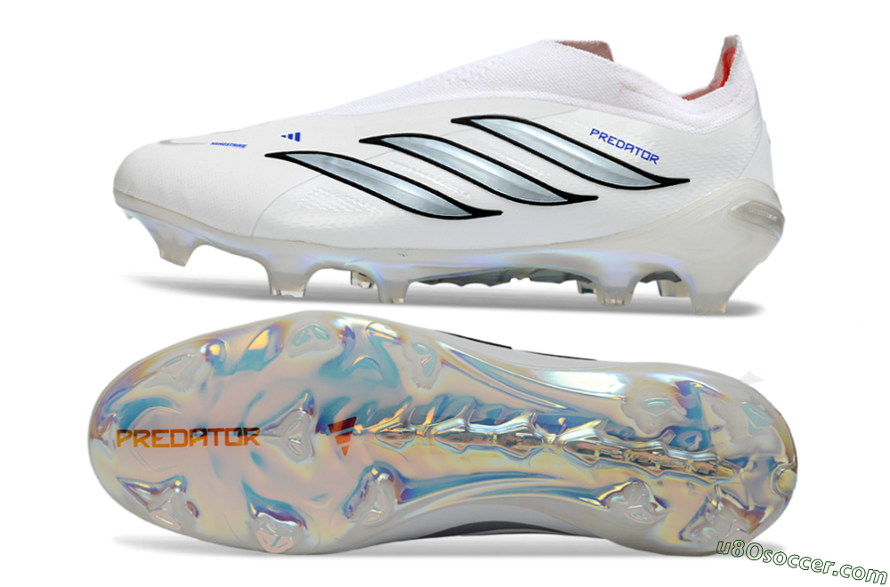 Adidas Predator 26 Elite Laceless FG Firm Ground Soccer Cleats - White/Iridium Silver/Black 0