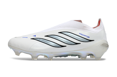 Adidas Predator 26 Elite Laceless FG Firm Ground Soccer Cleats - White/Iridium Silver/Black