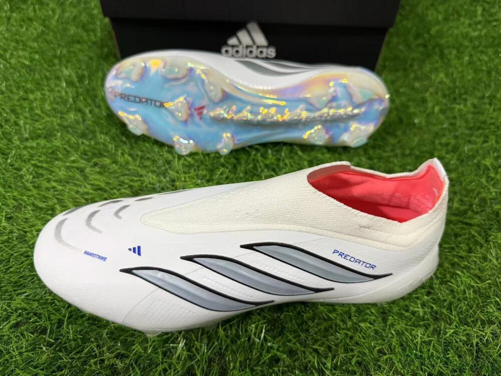 Adidas Predator 26 Elite Laceless FG Firm Ground Soccer Cleats - White/Iridium Silver/Black