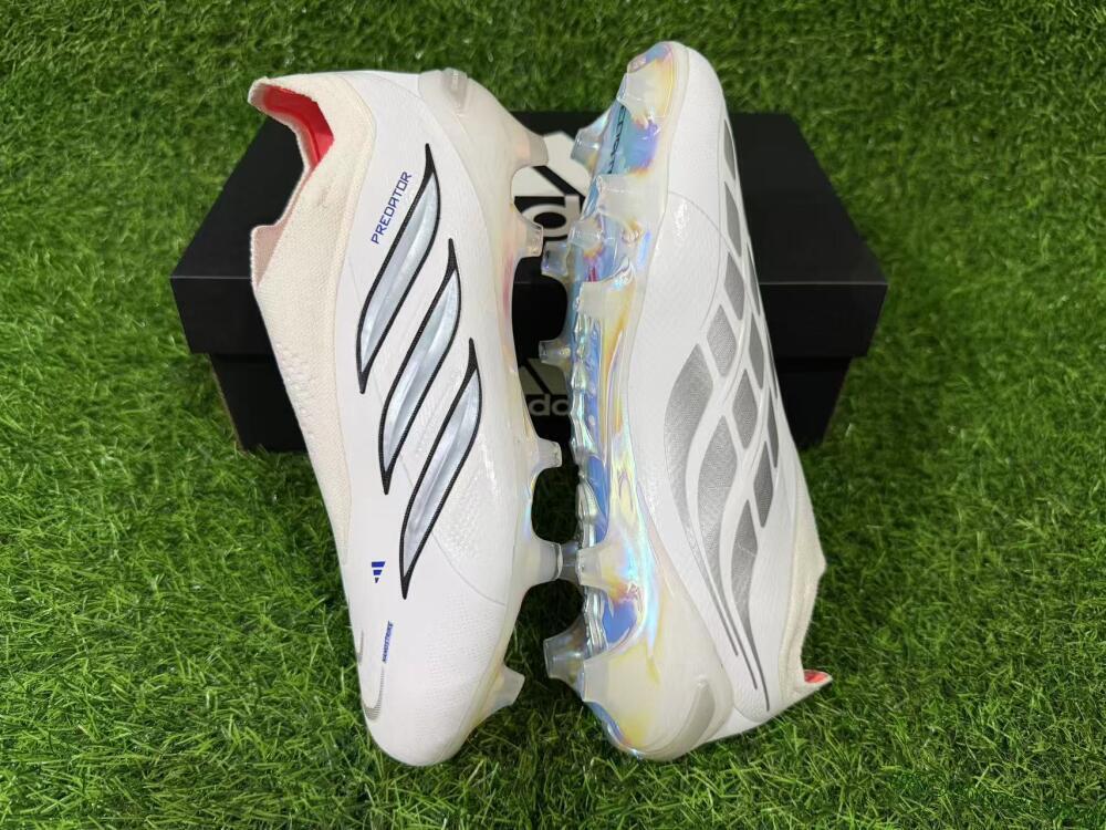 Adidas Predator 26 Elite Laceless FG Firm Ground Soccer Cleats - White/Iridium Silver/Black