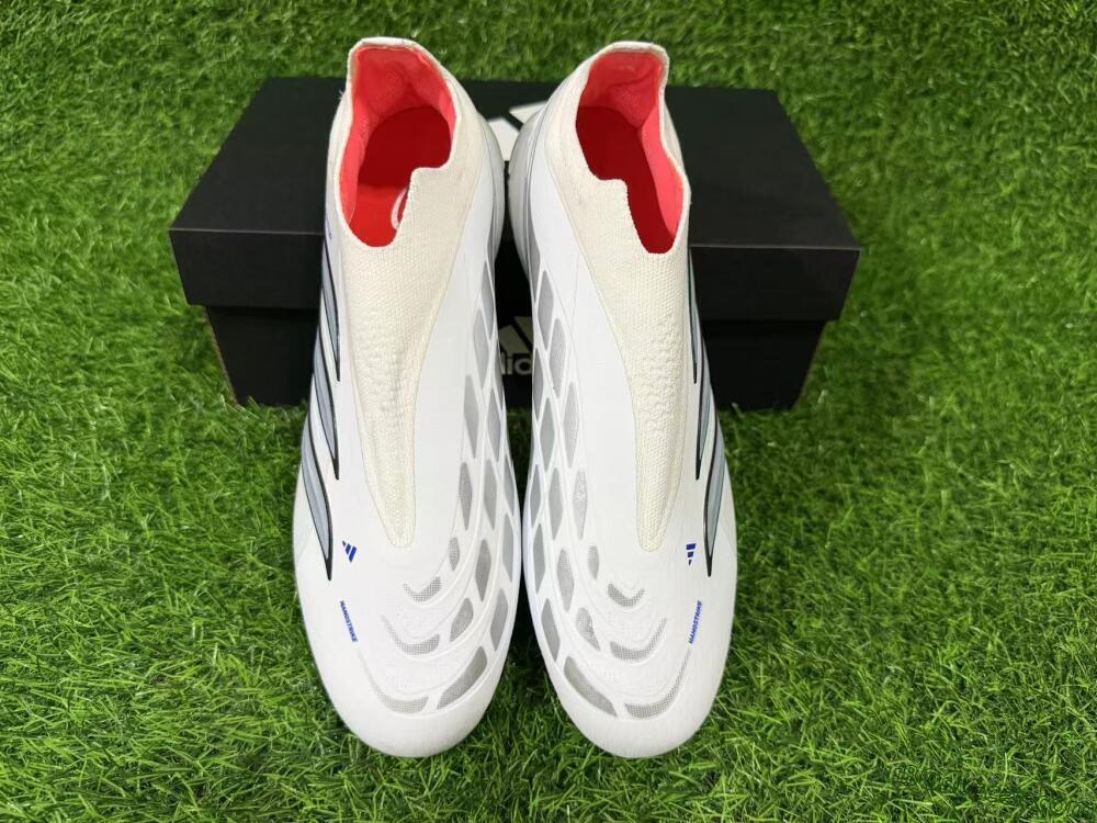 Adidas Predator 26 Elite Laceless FG Firm Ground Soccer Cleats - White/Iridium Silver/Black