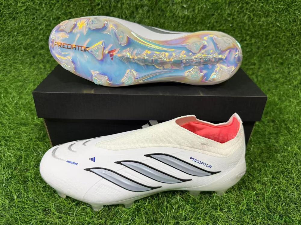 Adidas Predator 26 Elite Laceless FG Firm Ground Soccer Cleats - White/Iridium Silver/Black
