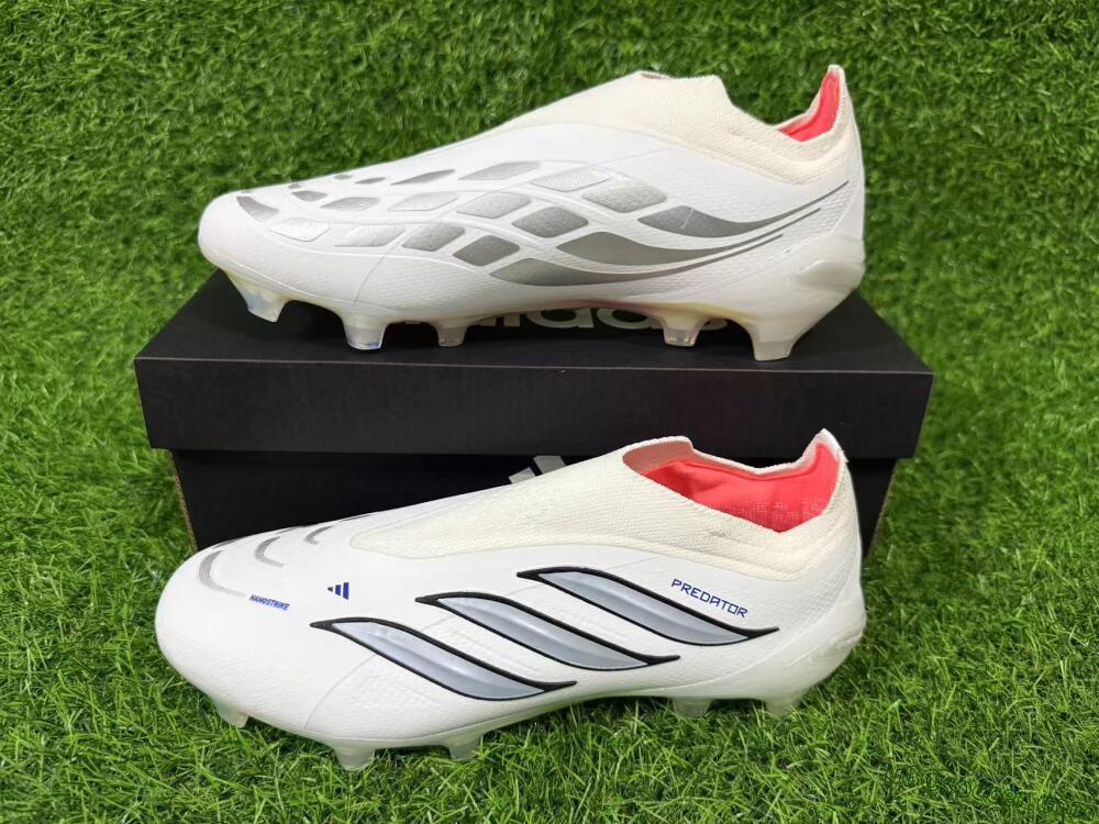 Adidas Predator 26 Elite Laceless FG Firm Ground Soccer Cleats - White/Iridium Silver/Black
