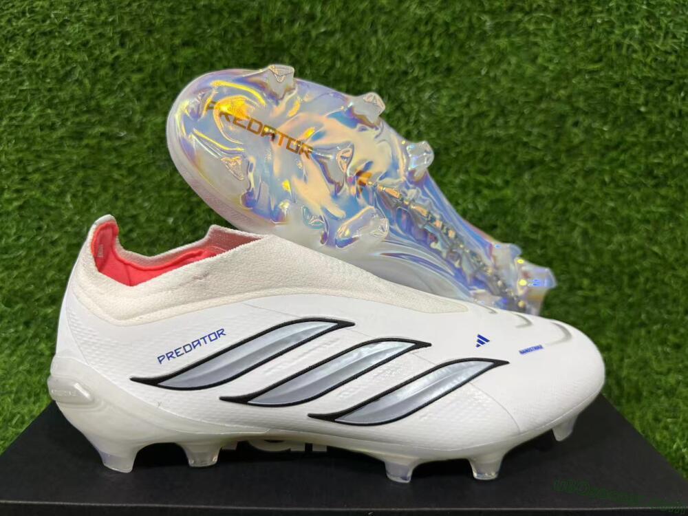 Adidas Predator 26 Elite Laceless FG Firm Ground Soccer Cleats - White/Iridium Silver/Black