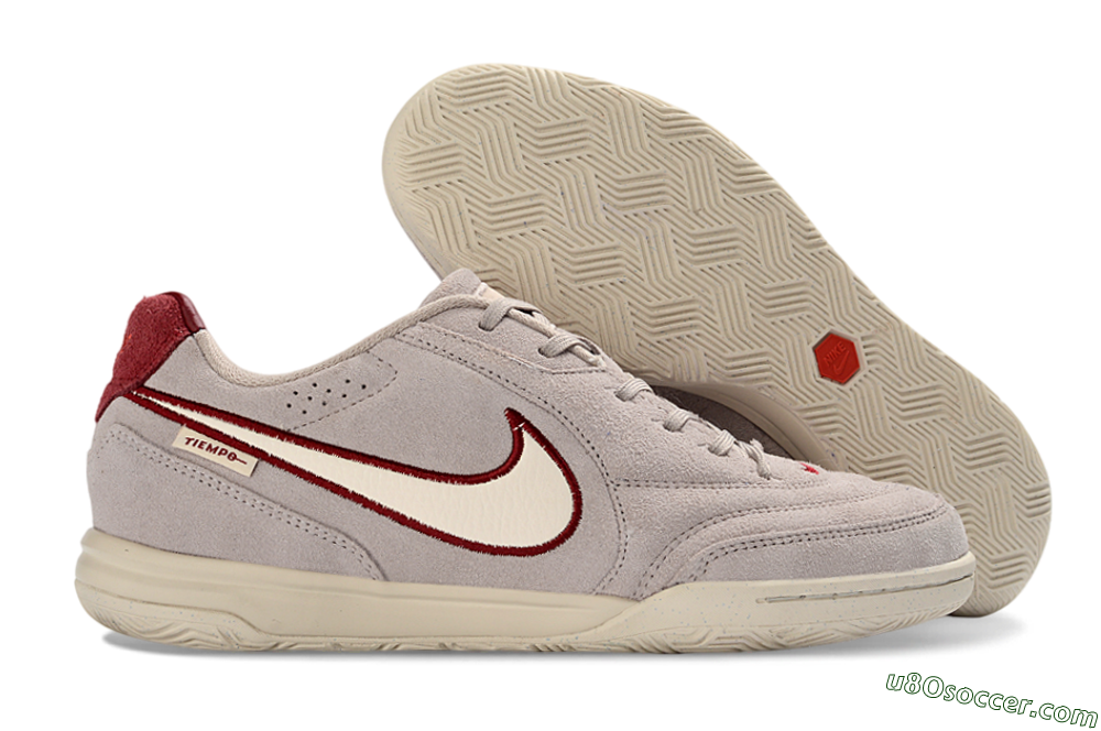 Nike Tiempo Streetgato Prm IC Indoor & Futsal Soccer Shoes - Gray/Maroon/Beige 1