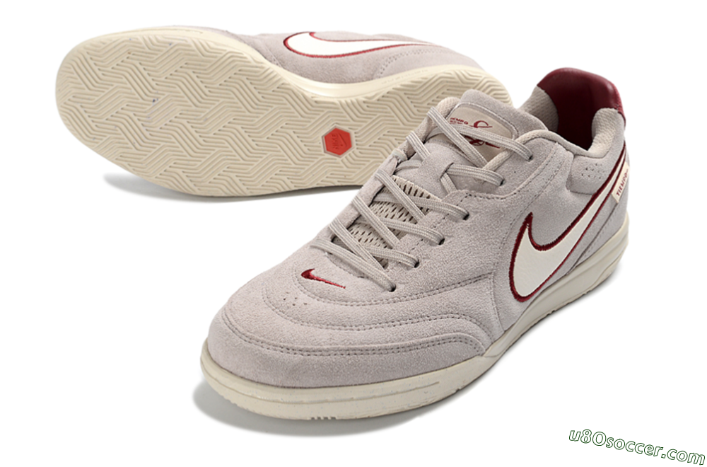 Nike Tiempo Streetgato Prm IC Indoor & Futsal Soccer Shoes - Gray/Maroon/Beige 3
