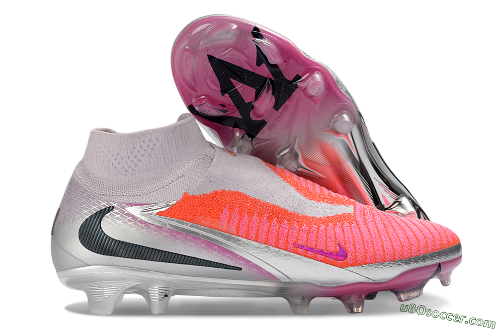 Nike Phantom 6 Elite High FG Firm Ground Soccer Cleats - Pink/Vibrant Neon/Soft Silver 1