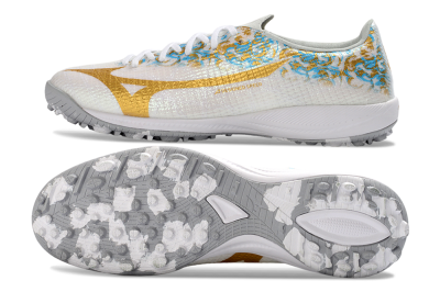 Mizuno Alpha 3 Elite TF Artificial Turf Soccer Shoes - White/Golden Shine/Blue Flare