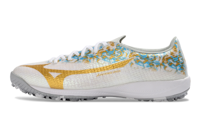 Mizuno Alpha 3 Elite TF Artificial Turf Soccer Shoes - White/Golden Shine/Blue Flare