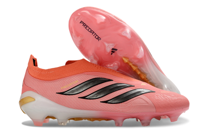 Adidas Predator 26 Elite Laceless FG Firm Ground Soccer Cleats - Pink/Coral Glow/Golden Vibe