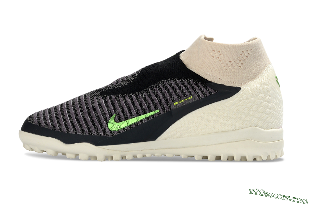 Nike Phantom 6 Elite High TF Artificial Turf Soccer Shoes - Black/Electric Green/Desert Sand 2