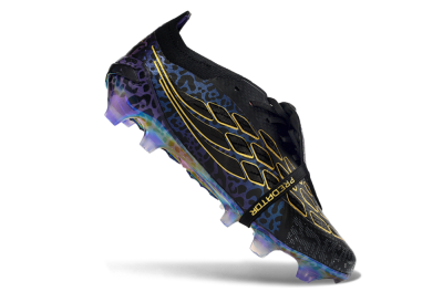 Adidas Predator 26 Elite Fold-Over Tongue FG Firm Ground Soccer Cleats - Black/Royal Purple/Metallic Gold