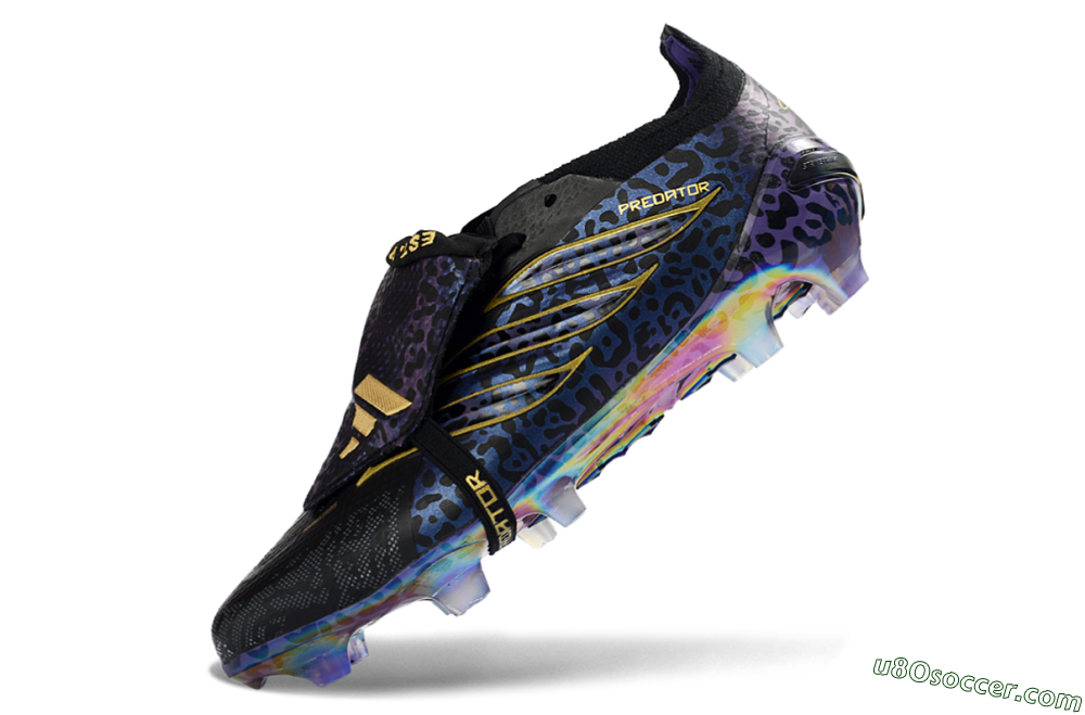 Adidas Predator 26 Elite Fold-Over Tongue FG Firm Ground Soccer Cleats - Black/Royal Purple/Metallic Gold 5