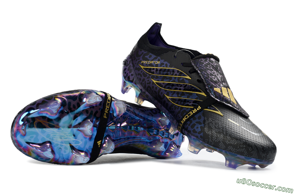Adidas Predator 26 Elite Fold-Over Tongue FG Firm Ground Soccer Cleats - Black/Royal Purple/Metallic Gold 0