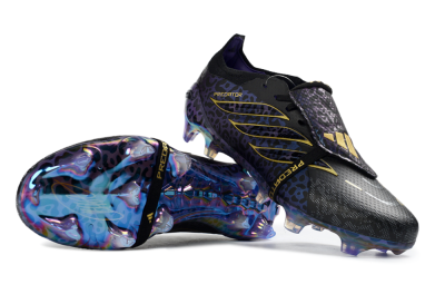 Adidas Predator 26 Elite Fold-Over Tongue FG Firm Ground Soccer Cleats - Black/Royal Purple/Metallic Gold