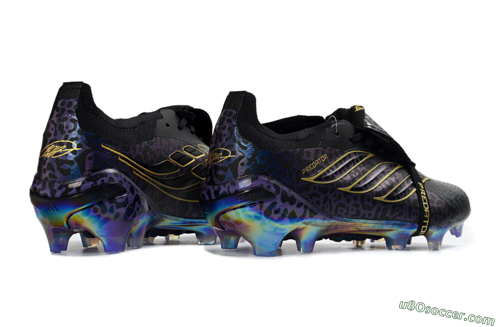 Adidas Predator 26 Elite Fold-Over Tongue FG Firm Ground Soccer Cleats - Black/Royal Purple/Metallic Gold 6