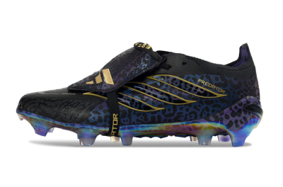 Adidas Predator 26 Elite Fold-Over Tongue FG Firm Ground Soccer Cleats - Black/Royal Purple/Metallic Gold