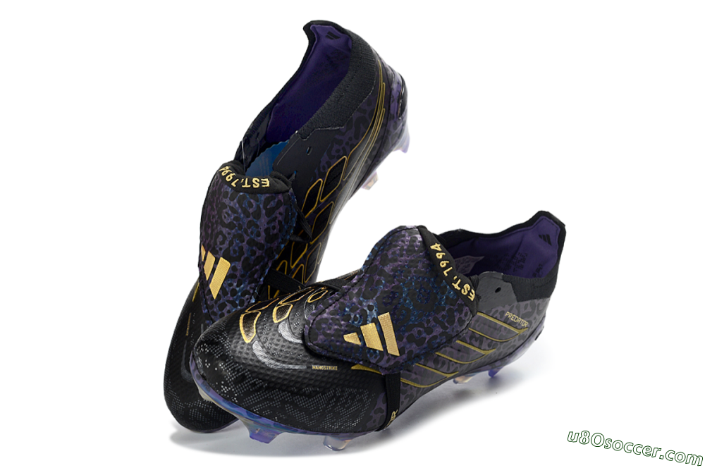 Adidas Predator 26 Elite Fold-Over Tongue FG Firm Ground Soccer Cleats - Black/Royal Purple/Metallic Gold 3