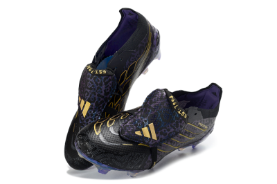 Adidas Predator 26 Elite Fold-Over Tongue FG Firm Ground Soccer Cleats - Black/Royal Purple/Metallic Gold