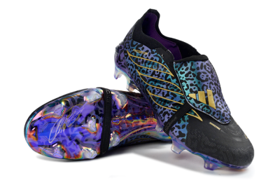 Adidas Predator 26 Elite Fold-Over Tongue FG Firm Ground Soccer Cleats - Black/Vibrant Purple/Gold