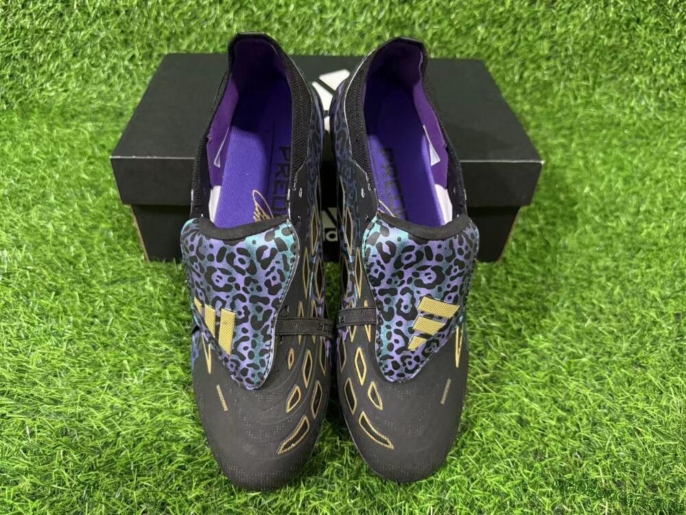 Adidas Predator 26 Elite Fold-Over Tongue FG Firm Ground Soccer Cleats - Black/Vibrant Purple/Gold