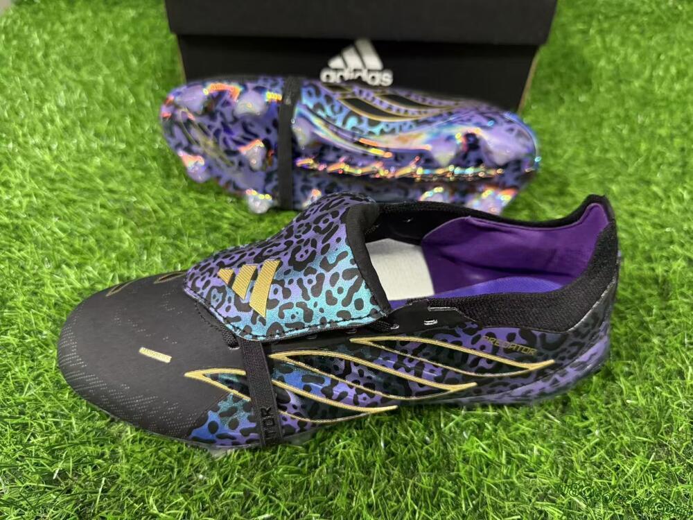 Adidas Predator 26 Elite Fold-Over Tongue FG Firm Ground Soccer Cleats - Black/Vibrant Purple/Gold