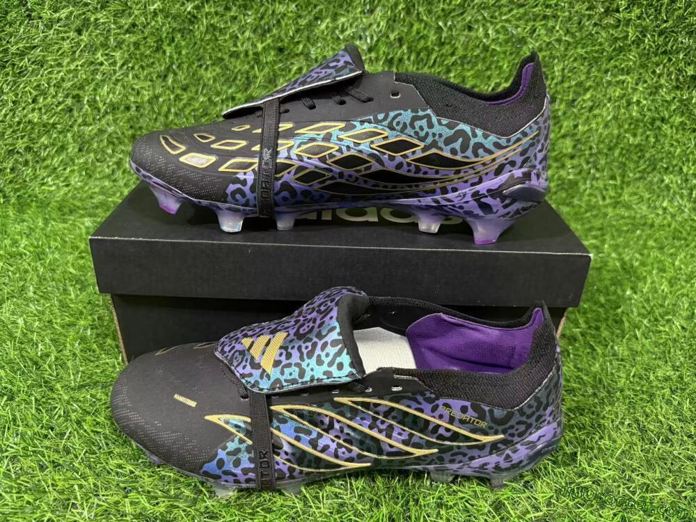 Adidas Predator 26 Elite Fold-Over Tongue FG Firm Ground Soccer Cleats - Black/Vibrant Purple/Gold
