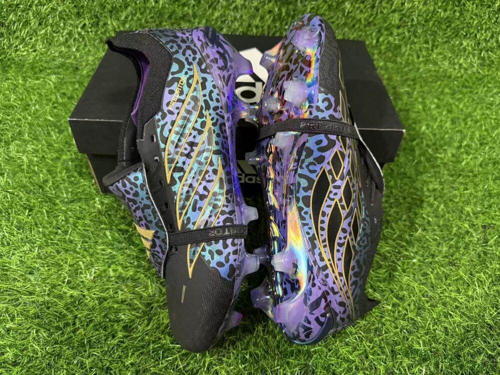 Adidas Predator 26 Elite Fold-Over Tongue FG Firm Ground Soccer Cleats - Black/Vibrant Purple/Gold