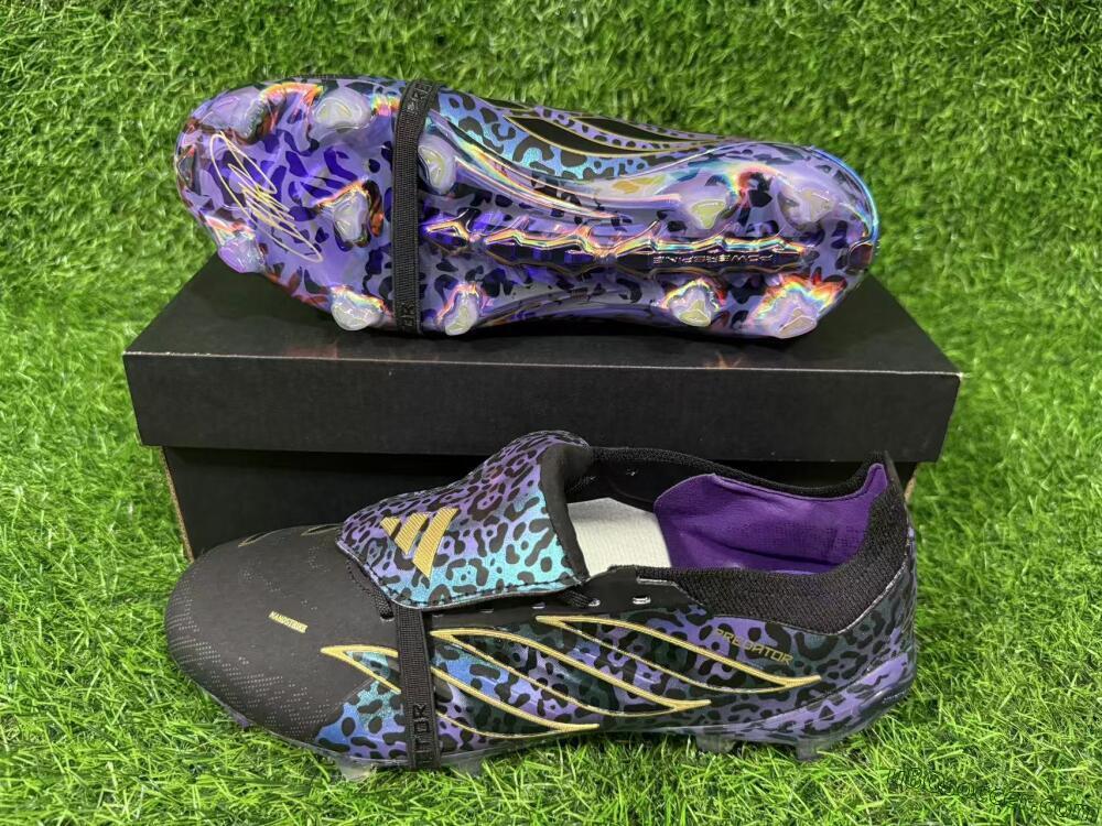 Adidas Predator 26 Elite Fold-Over Tongue FG Firm Ground Soccer Cleats - Black/Vibrant Purple/Gold