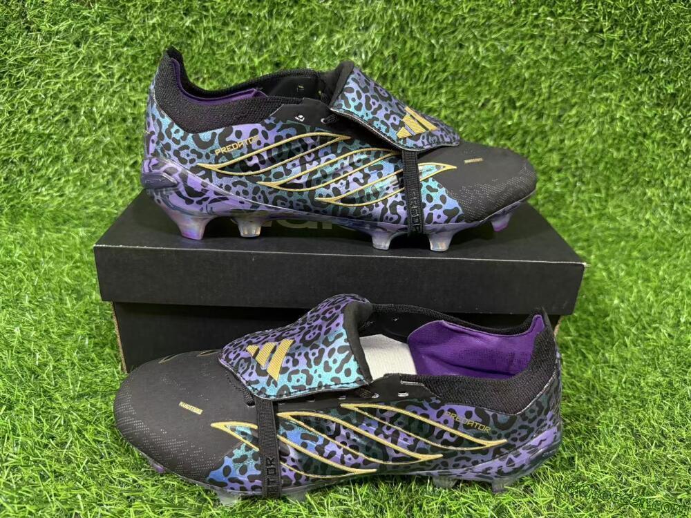 Adidas Predator 26 Elite Fold-Over Tongue FG Firm Ground Soccer Cleats - Black/Vibrant Purple/Gold