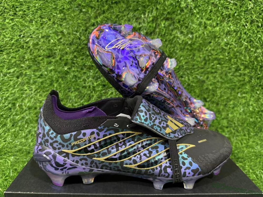 Adidas Predator 26 Elite Fold-Over Tongue FG Firm Ground Soccer Cleats - Black/Vibrant Purple/Gold
