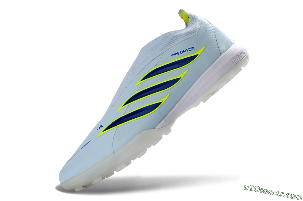 Adidas Predator 26 Elite Laceless TF Artificial Turf Soccer Shoes - Blue/Sky Blue/Lime Green 6